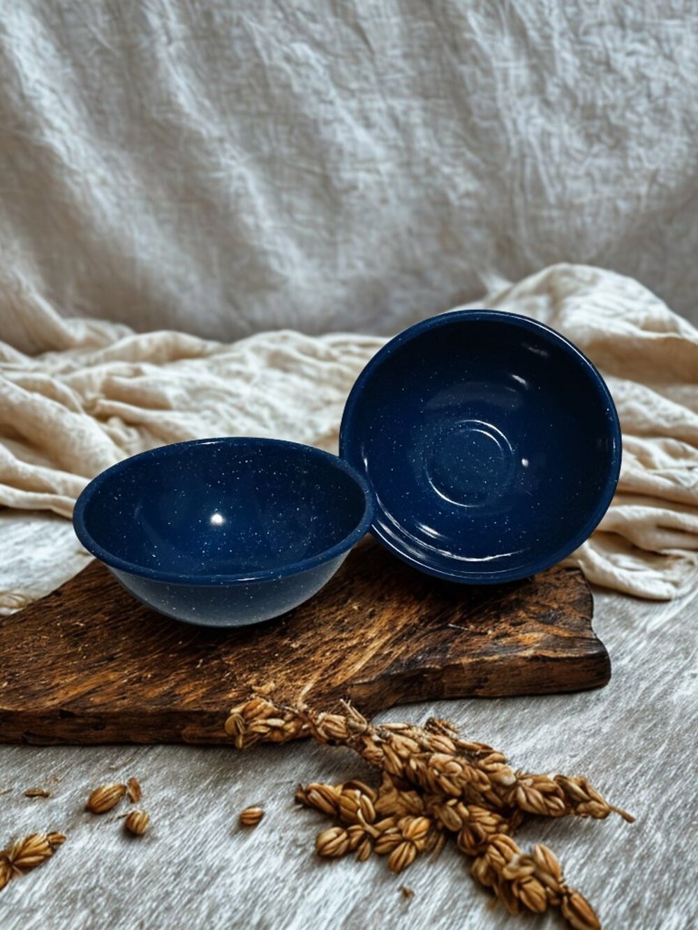 (2) Blue & White Speckled Enamelware Graniteware 6" x 2.5" Bowls